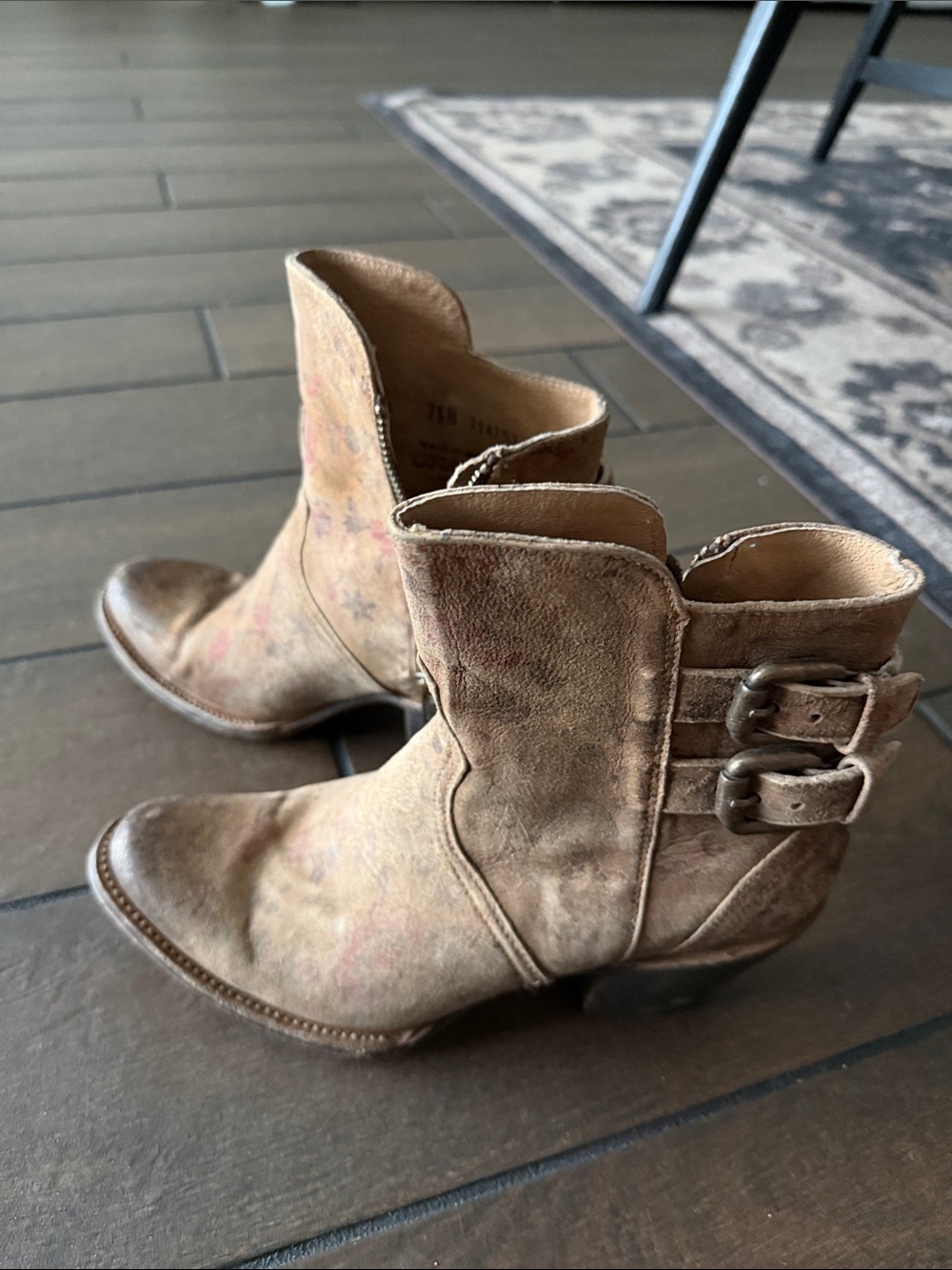 Lucchese Women's Distressed Tan Suede Ankle Boots with Buckle Detail